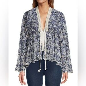 Free People Anissa Floral Embroidered Eyelet Long Sleeve Jacket Size XS